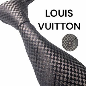 733LOUIS VUITTON ネクタイ ロゴ ダミエ ストライプ　グレー　ルイビィトン