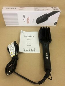 GE143「SALONIA サロニア ストレートヒートブラシ ブラック SL-012BK ワイドタイプ ヘアケア ヘアアイロン」【中古品】