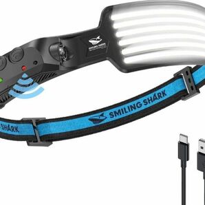 ヘッドライト LED Smiling Shark 白光 230°広角照明　アウトドア　防災　ライト　ランプ　キャンプ　