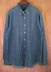 AS8382 Polo Ralph Lauren ポロラルフローレン デニム ボタンダウンシャツ USED加工 XL 未使用