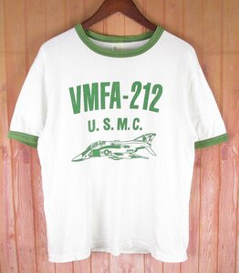 ST10341 東洋 BUZZ RICKSON'S バズリクソンズ リンガー Tシャツ USA製 ホワイト×グリーン系 S（36-38）（クリックポスト可）