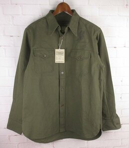 AS24514 CUSHMAN クッシュマン Seabees HB Utility Shirt ヘリンボーン ユーティリティシャツ L 未使用 オリーブ系