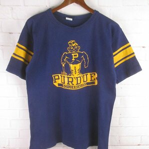 ST10276 ビンテージ 1970's Champion チャンピオン Tシャツ バータグ LARGE ネイビー系（クリックポスト可）の画像1