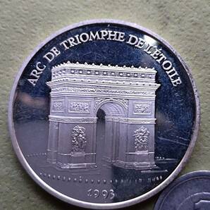 フランス歴史的建造物シリーズ 凱旋門 1993年100フラン15エキュー大型銀貨 プルーフ 発行枚数2万枚 希少品の画像1