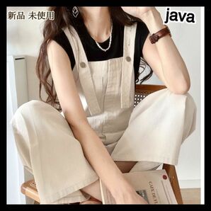 java Java ジャバ オーバーオール綿100％フロントデザインサロペット 大人のおしゃれ服 白 ホワイト アイボリー Ｍ