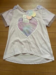 ユニコーン tシャツ 半袖130新品タグ付きリボンかわいいハート肩レース 女の子 キッズ Tシャツ 可愛い半袖Tシャツ