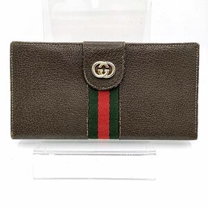 GUCCI　グッチ　Wフラップ長財布　シェリー　インターロッキング　ブラウン　オールドグッチ　レザー　W18.5　H10