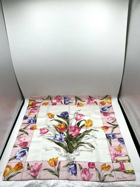 【シール付き未使用品】NINA RICCI　ニナリッチ　スカーフ　ハンカチ　シルク　ピンク　花　フラワー　54×54