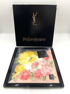 【未使用品】Yves Saint Laurent　イヴサンローラン　花柄　ハンカチ　スカーフ　2種類　まとめ　コットン　箱付き