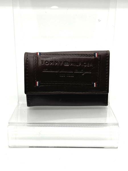 Tommy Hilfiger トミー ヒルフィガー　三つ折りキーケース　レザー　ブラウン　型押し　W6　H9