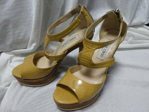 ジミーチュウ JIMMY CHOO サンダル ハイヒール ピンヒール アンクルストラップ エナメル 36 23.0cm ベージュ MADE IN ITALY