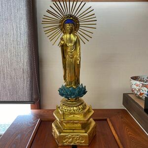 木佛尊像　慶應年代　高さ約57センチ　極め付　木彫 立像 仏具 