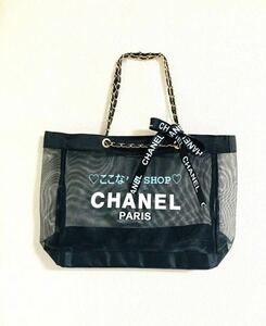 【新品】Chanelメッシュトートバッグノベルティゴールドチェーン トートバッグ 黒 