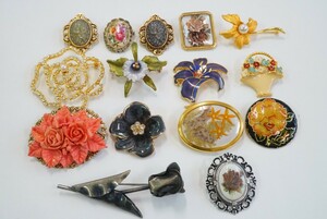 C1190 花 フラワー ヴィンテージ ブローチ 15点セット アクセサリー アンティーク 大量 まとめて おまとめ まとめ売り 装飾品