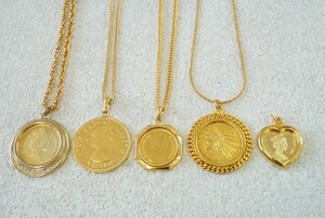 B546 coin top Elizabeth etc. replica pendant Vintage accessory large amount together . summarize set sale necklace 