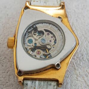 F539 稼動品 COGU/コグ AUTOMATIC/自動巻き スケルトン ダイヤモンド付き レディース 腕時計 ゴールドカラー ブランド アクセサリー の画像4