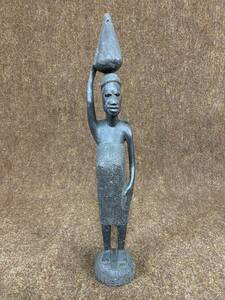 80 a3 MR060417-01／マコンデ彫刻 タンザニア アフリカ美術 黒檀 エボニー 民族 木彫り 一刀彫 置物 オブジェ インテリア コレクション