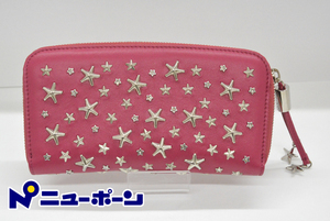 B301★ジミーチュウ　JIMMY CHOO　0C6222　スタッズ　クリスタル　ラウンドファスナー★USED＜ニューポーン＞