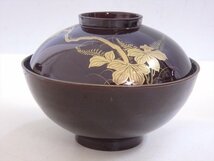 ★花鳥蒔絵【レトロ吸物椀4客】木製漆器　直径12.3×高さ5.6cm　蓋込み高さ8.5cm　和食器 汁椀_画像4