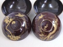 ★花鳥蒔絵【レトロ吸物椀4客】木製漆器　直径12.3×高さ5.6cm　蓋込み高さ8.5cm　和食器 汁椀_画像2