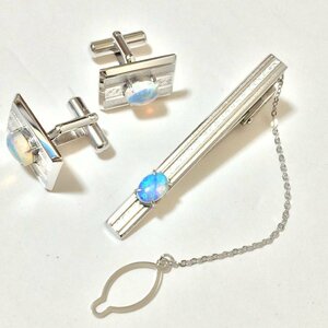 T978 SUN EAGLE sun Eagle silver made opal necktie pin cuffs button set silver [me flight ]