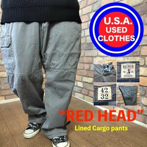 BP2-602【175cm普通体型】USA古着★00’s OLD品【RED HEAD】裏地付き ワイドカーゴパンツ【W43 メンズ 2XL】灰緑 ダボパン