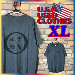 ME10-574★USA買付商品★大きいサイズ【TULTEX】＄0 アイコン Tシャツ【メンズ XL】チャコールグレー 半袖 バックプリント ワーク 古着