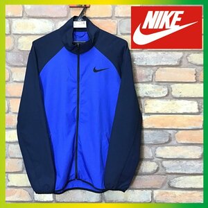 ME7-214★正規★USA買付商品★【NIKE ナイキ】DRI-FIT スウッシュ刺繍ロゴ ウィンドブレーカー【メンズ M】青×紺 吸汗速乾 USA古着 薄手