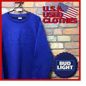 ME11-880★USA買付商品★【BUD LIGHT バドライト】ボックスロゴ スウェットシャツ【L】ブルー 濃青 アメリカ古着 トレーナー アメカジの画像1