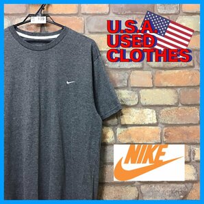 ME12-109★USA古着★【NIKE ナイキ】SWOOSH 胸刺繍ロゴ クルーネックTシャツ【メンズ L】グレー ポリエステル混 スポーツ アメカジ 古着の画像7