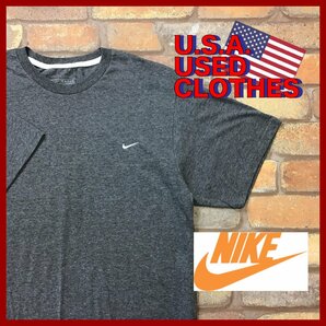 ME12-109★USA古着★【NIKE ナイキ】SWOOSH 胸刺繍ロゴ クルーネックTシャツ【メンズ L】グレー ポリエステル混 スポーツ アメカジ 古着の画像1