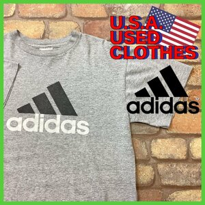 ME12-007★USA買付品★訳あり 格安★【adidas アディダス】グレーカラー ビッグプリント Tシャツ【メンズ M】半袖 パフォーマンスロゴ 古着