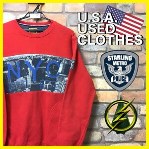 ME11-595★レア!!USA古着★【Arrowverse/Starling Metro Police】NYC ポケット付きスウェットシャツ【メンズ L】赤 CW TV スーパーヒーロ