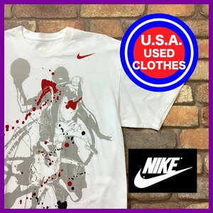 ME12-064★USA買付品★【NIKE ナイキ】バスケット ペンキアート 両面プリントTシャツ【メンズ L】ホワイト SWOOSH コットン スポーツ