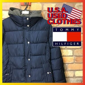 ME7-075★海外モデル★状態良好!!★正規品★【TOMMY HILFIGER】レア♪ フード着脱 中綿入り ジャケット【レディース M】ネイビー グレー