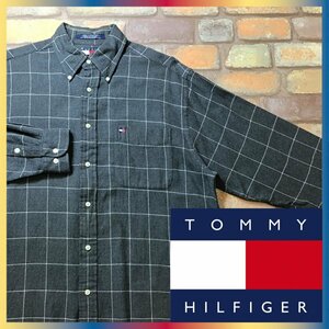 ME9-015★オールド・旧タグ★美USED品★【TOMMY HILFIGER トミーヒルフィガー】チェック 長袖 ボタンダウン 起毛 ネルシャツ【メンズ M】灰