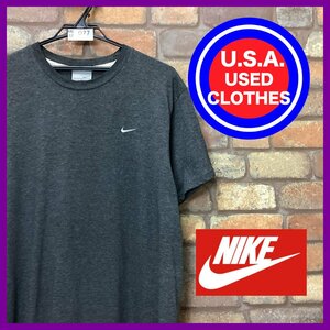 ME12-077★USA直輸入★美品【NIKE ナイキ】SWOOSH 刺繍ロゴ クルーネック Tシャツ【メンズ L】杢グレー アメカジ スポーツ ランニング