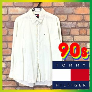 ME9-290★90's フラッグタグ★美USED品★【TOMMY HILFIGER トミーヒルフィガー】チェック 長袖 コットン ボタンダウンシャツ【メンズ L】黄