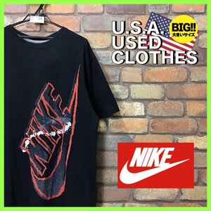 ME12-116★USA古着★メキシコ製【NIKE ナイキ】デカロゴ クルーネック フロントプリントTシャツ【メンズ XL】ブラック スポーツ ストリート