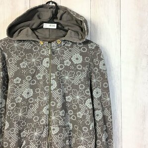 SC11-456★訳あり★花柄★USA買付商品【AEROPOSTALE エアロポステール】総柄 スウェット zipパーカー【レディース L】グレー フーディ 古着の画像1