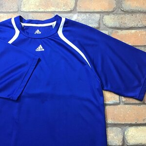 SD10-178▲訳アリ▲超格安!!【adidas アディダス】センターロゴ クルーネック 半袖 Tシャツ【メンズ M】青 白 薄手 ジム スポーツ サッカー