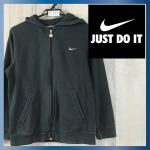 SD3-117★アメリカ買付商品★【NIKE ナイキ】刺繍ロゴ ジップアップ スウェットパーカー【ユース L 150】ブラック 子供服 キッズ USA古着