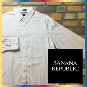 ME9-129★良品＆正規品★アメリカ古着★【BANANA REPUBLIC バナリパ】細総柄 長袖 ボタンダウンシャツ【メンズ L】淡オレンジ 紺 お洒落