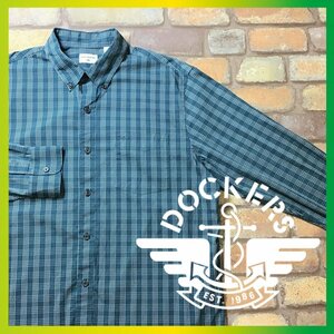 ME9-380★USA買付商品★良品★正規【DOCKERS ドッカーズ】ストレッチ チェック 長袖 コットンポリ ボタンダウンシャツ【メンズ L】緑 古着