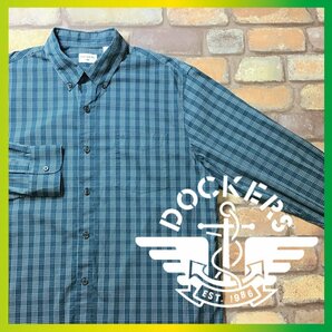 ME9-380★USA買付商品★良品★正規【DOCKERS ドッカーズ】ストレッチ チェック 長袖 コットンポリ ボタンダウンシャツ【メンズ L】緑 古着の画像1