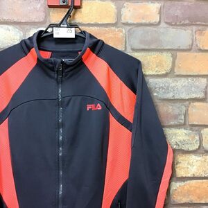 SD10-025★海外モデル★グレー×蛍光オレンジ【FILA フィラ】袖ポケット付 メッシュ切替 ジャージ トラックジャケット【レディース M】古着