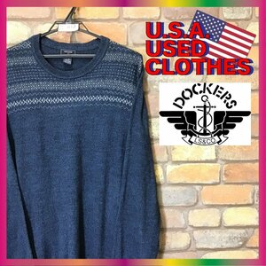 ME6-812★美USED★ビッグサイズ★【DOCKERS ドッカーズ】ノルディック セーター【メンズ XL】紺 ネイビー アクリルニット 薄手生地 USA古着