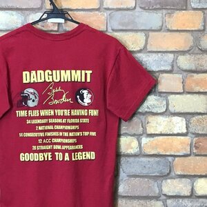 ME3-297★カレッジフットボール★USA限定★名コーチ★Bobby Bowden ボビー バウデン【セミノールズ】半袖 Tシャツ【メンズ S】エンジ 古着