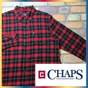 ME9-028★USA直輸入★状態良好★【CHAPS チャップス】チェック 長袖 ボタンダウン ネルシャツ【メンズ M】赤 黒 ワーク キャンプ 古着