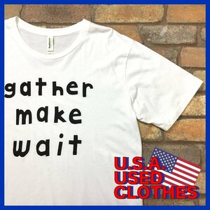 ME11-079★MADE IN USA★【GATHER MAKE WAIT】白 プリント 半袖 Tシャツ【メンズ L】ホワイト USA古着 コットン クルーネック テキスト